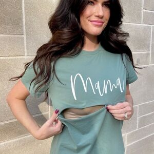 Nursing Queen Hidden Zipper Green 'Mama' Nursing T-Shirt, Size Medium